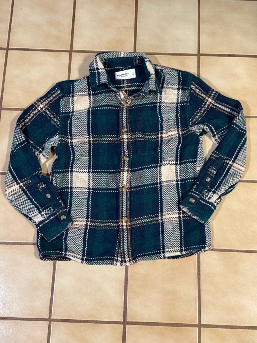 Abercrombie Navy, Green and Cream Plaid Flannel Shirt